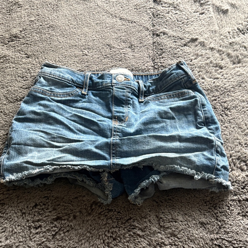 abercrombie kids Denim Skort in Light Blue with Frayed Hem